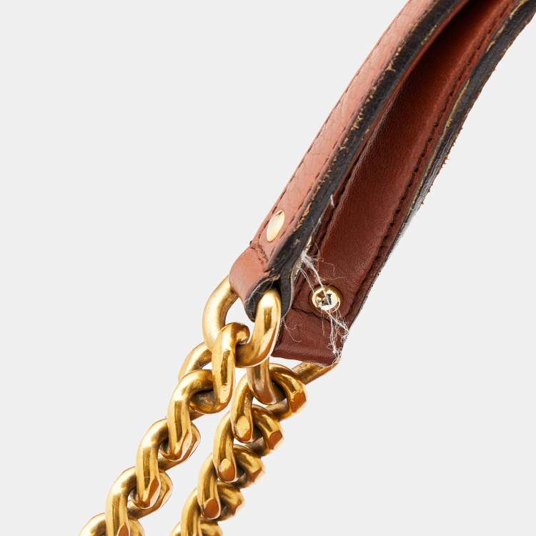 Pre Owned Dolce & Gabbana Brown Leather D-Ring Chain Shoulder Bag