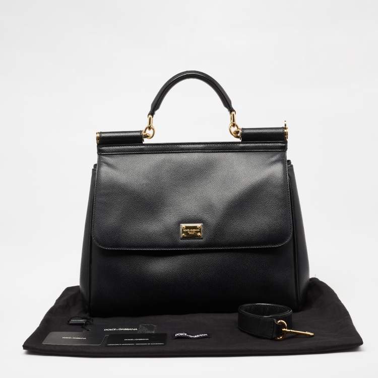 Pre Owned Dolce & Gabbana Black Leather Large Miss Sicily Top Handle Bag
