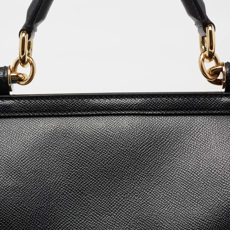 Pre Owned Dolce & Gabbana Black Leather Large Miss Sicily Top Handle Bag