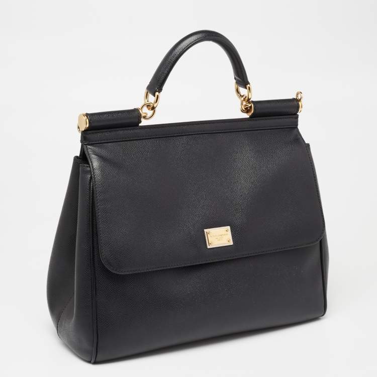 Pre Owned Dolce & Gabbana Black Leather Large Miss Sicily Top Handle Bag