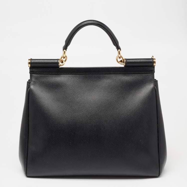 Pre Owned Dolce & Gabbana Black Leather Large Miss Sicily Top Handle Bag