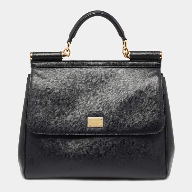 Pre Owned Dolce & Gabbana Black Leather Large Miss Sicily Top Handle Bag