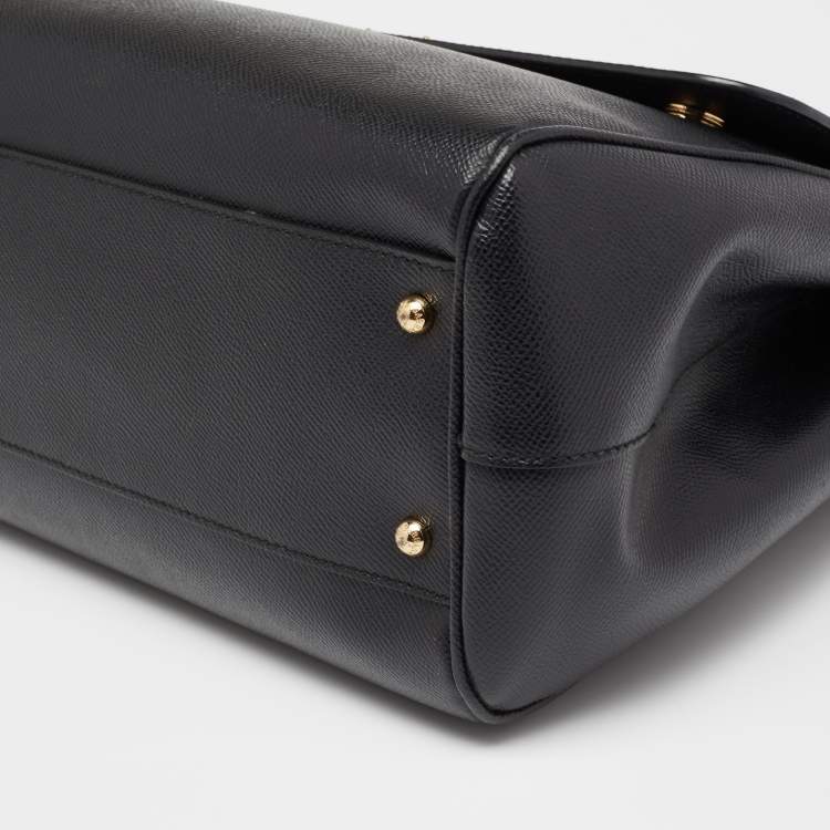 Pre Owned Dolce & Gabbana Black Leather Large Miss Sicily Top Handle Bag