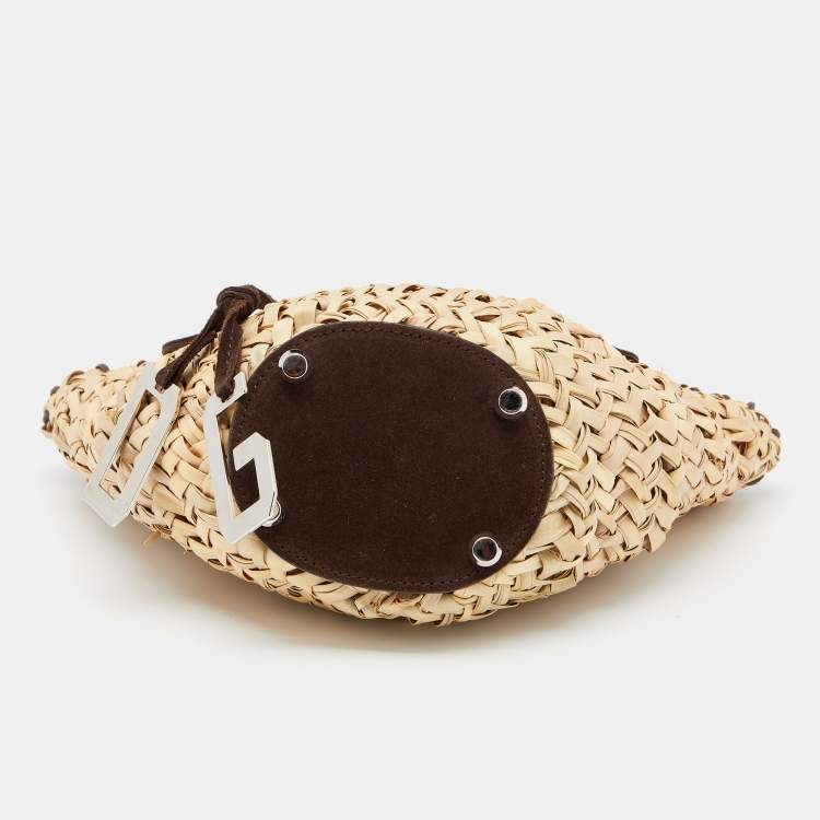 Pre Owned Dolce & Gabbana Beige/Brown Straw And Suede Metal Charm Handle Tote