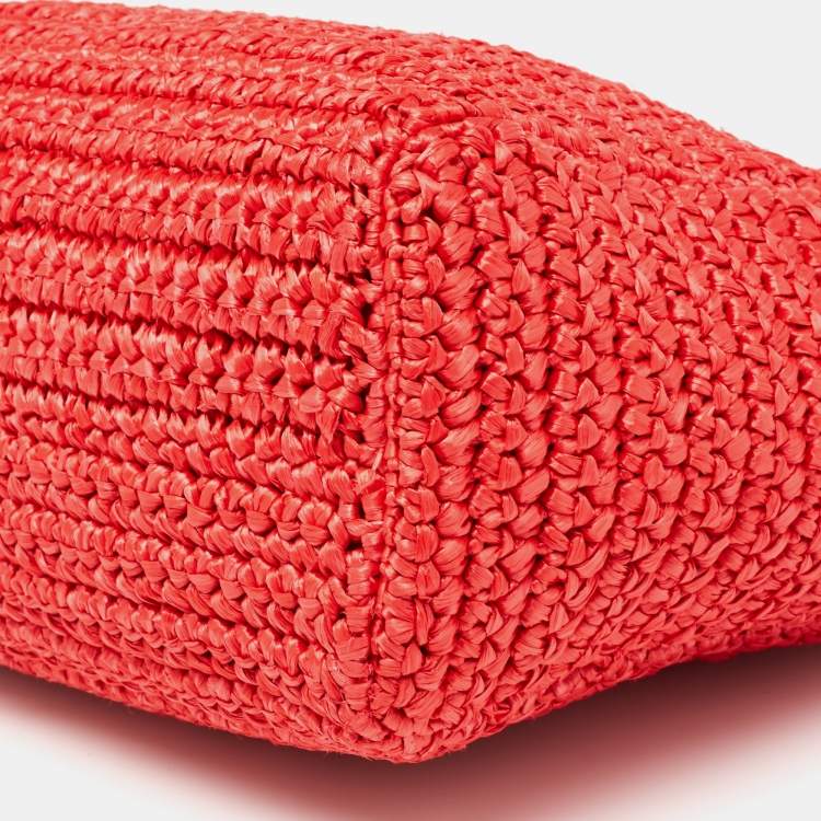 Pre Owned Dolce & Gabbana Red Woven Straw Medium Miss Sicily Tote