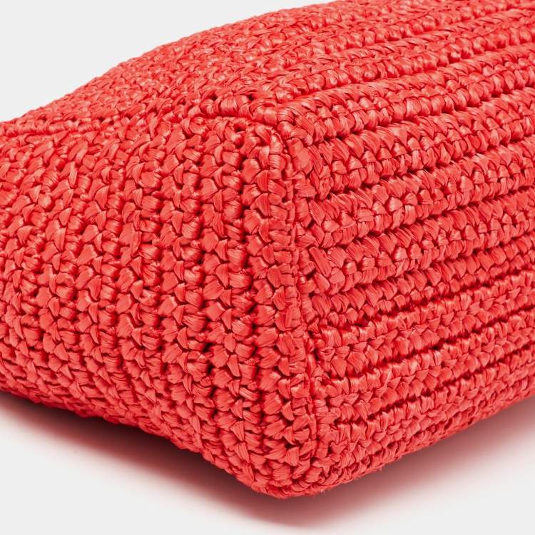 Pre Owned Dolce & Gabbana Red Woven Straw Medium Miss Sicily Tote