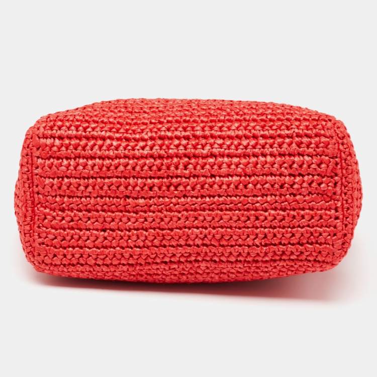 Pre Owned Dolce & Gabbana Red Woven Straw Medium Miss Sicily Tote