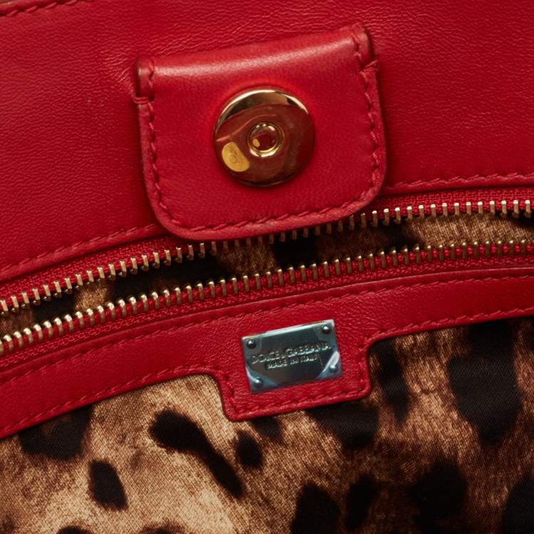 Pre Owned Dolce & Gabbana Red Woven Straw Medium Miss Sicily Tote