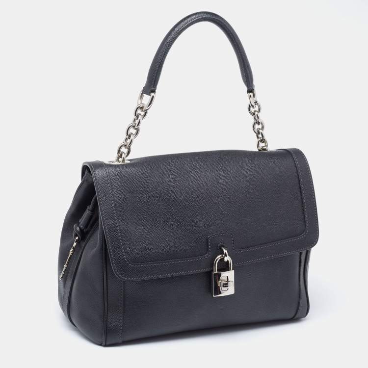 Pre Owned Dolce & Gabbana Black Leather Padlock Top Handle Bag