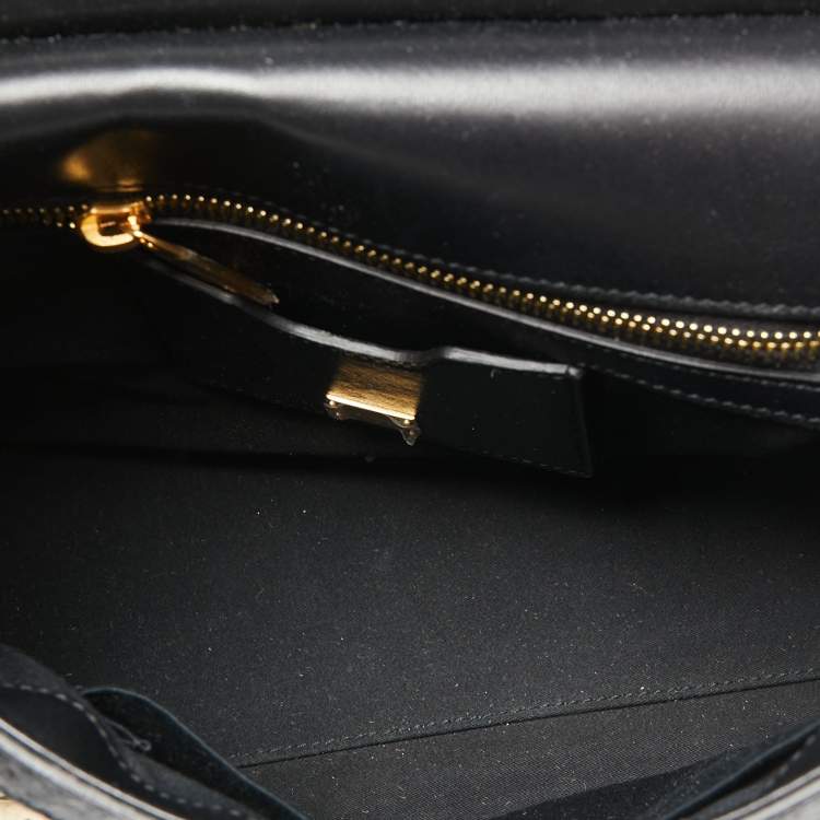 Pre Owned Dolce & Gabbana Black/Brown Leopard Print Velvet Medium Miss Sicily Top Handle Bag