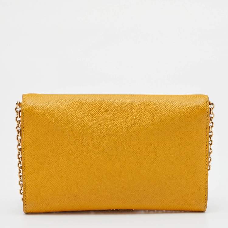 Pre Owned Dolce and Gabbana Yellow Leather Taormina Chain Clutch