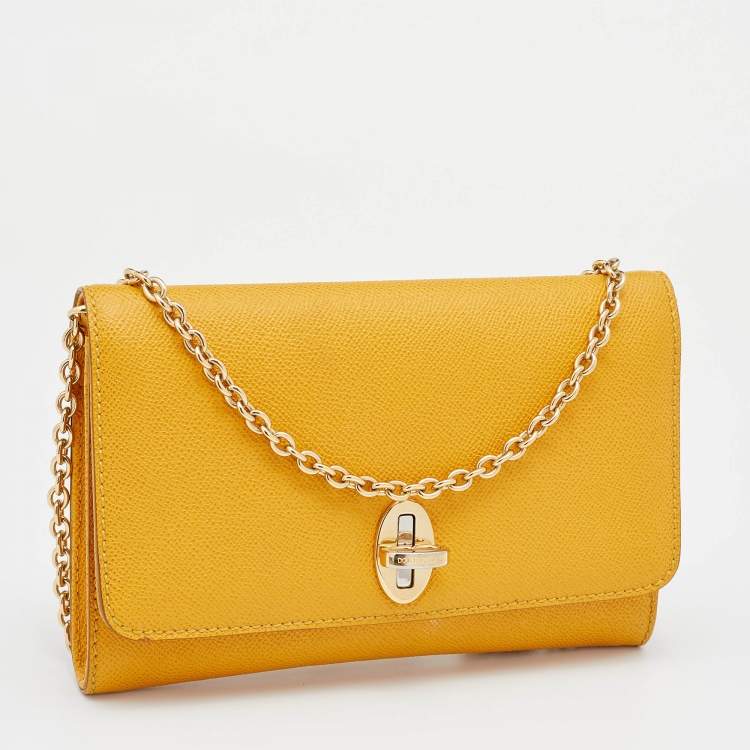 Pre Owned Dolce and Gabbana Yellow Leather Taormina Chain Clutch