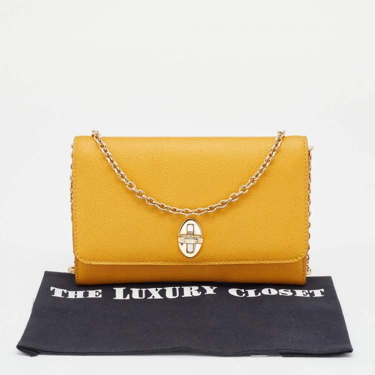 Pre Owned Dolce and Gabbana Yellow Leather Taormina Chain Clutch