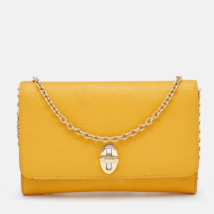 Pre Owned Dolce and Gabbana Yellow Leather Taormina Chain Clutch
