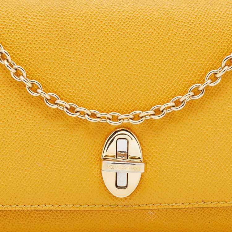 Pre Owned Dolce and Gabbana Yellow Leather Taormina Chain Clutch