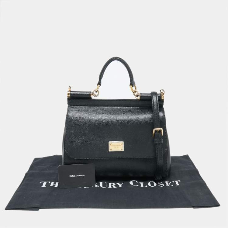 Pre Owned Dolce & Gabbana Black Leather Medium Miss Sicily Top Handle Bag