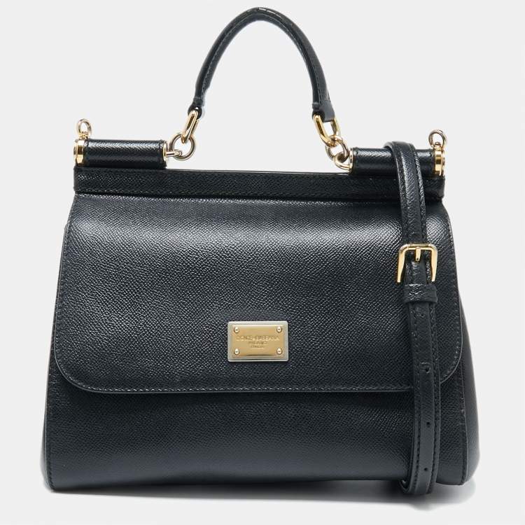 Pre Owned Dolce & Gabbana Black Leather Medium Miss Sicily Top Handle Bag