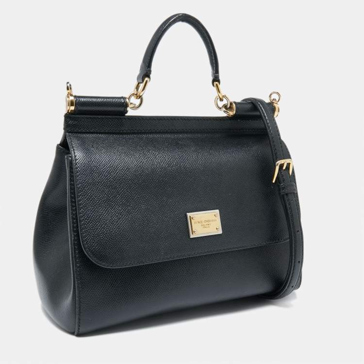Pre Owned Dolce & Gabbana Black Leather Medium Miss Sicily Top Handle Bag