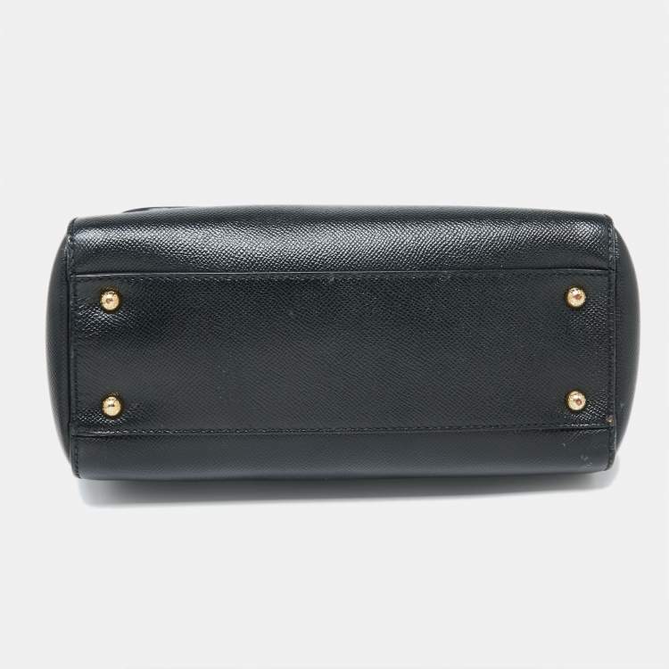Pre Owned Dolce & Gabbana Black Leather Medium Miss Sicily Top Handle Bag