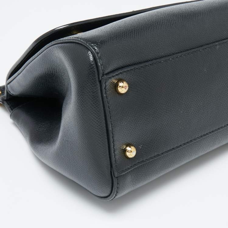 Pre Owned Dolce & Gabbana Black Leather Medium Miss Sicily Top Handle Bag