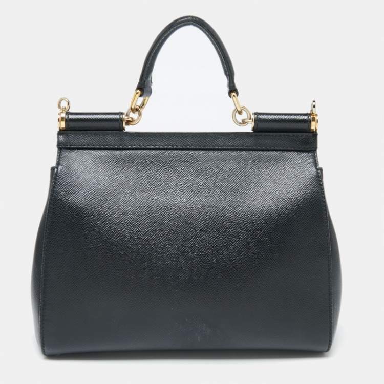 Pre Owned Dolce & Gabbana Black Leather Medium Miss Sicily Top Handle Bag