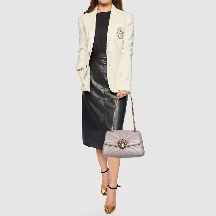 Devotion Mini Leather Shoulder Bag in Brown - Dolce Gabbana