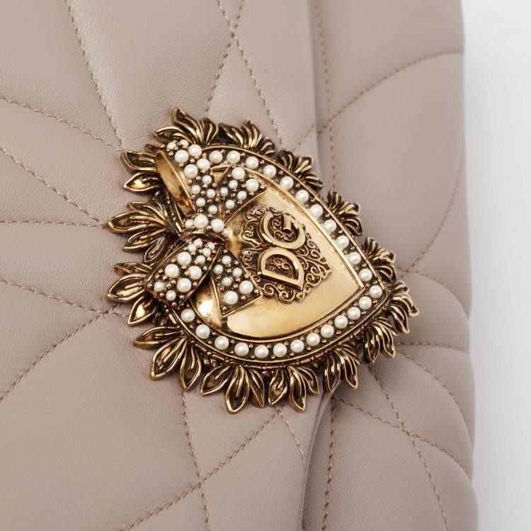 Pre Owned Dolce & Gabbana Beige Quilted Nappa Leather Large Devotion Shoulder Bag