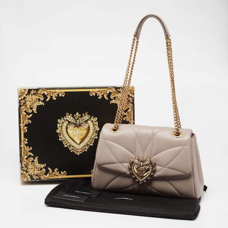 Pre Owned Dolce & Gabbana Beige Quilted Nappa Leather Large Devotion Shoulder Bag