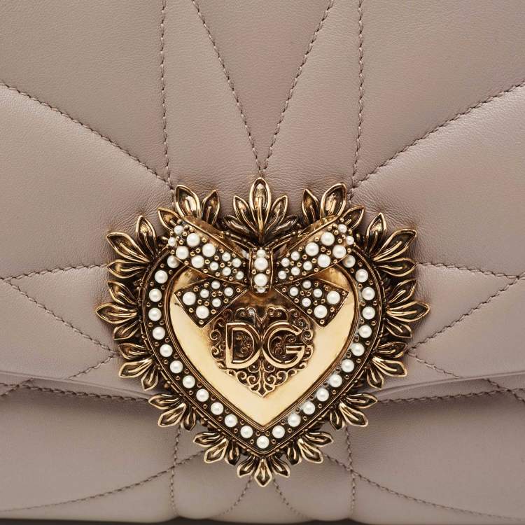 Pre Owned Dolce & Gabbana Beige Quilted Nappa Leather Large Devotion Shoulder Bag