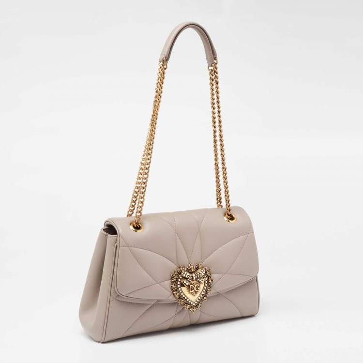 Pre Owned Dolce & Gabbana Beige Quilted Nappa Leather Large Devotion Shoulder Bag