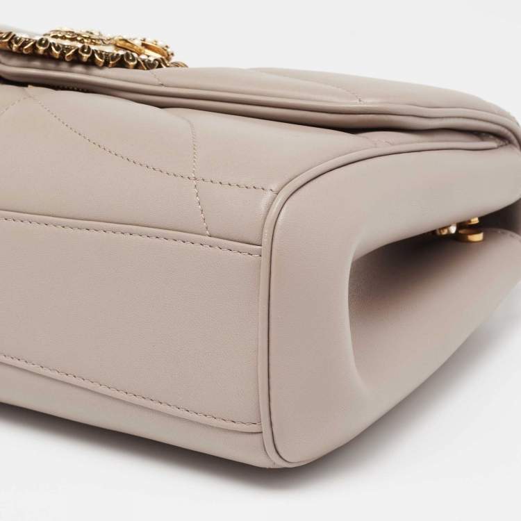 Pre Owned Dolce & Gabbana Beige Quilted Nappa Leather Large Devotion Shoulder Bag