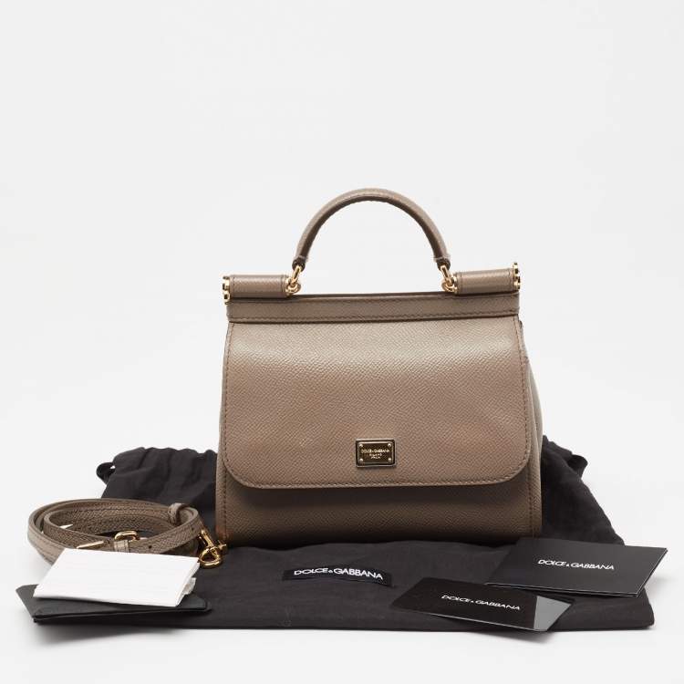 Pre Owned Dolce & Gabbana Taupe Leather Miss Sicily Crossbody Bag