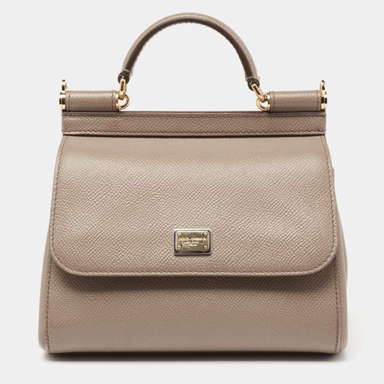 Pre Owned Dolce & Gabbana Taupe Leather Miss Sicily Crossbody Bag