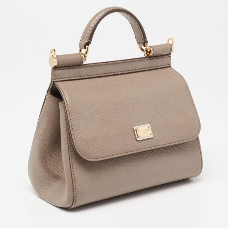 Pre Owned Dolce & Gabbana Taupe Leather Miss Sicily Crossbody Bag