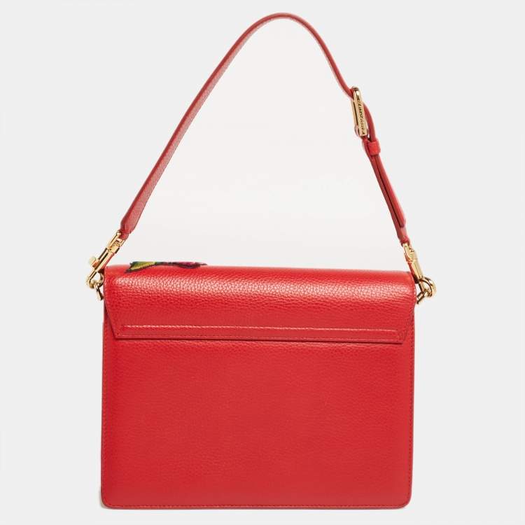 Pre Owned Dolce & Gabbana Red Leather Lucia Embellished Shoulder Bag