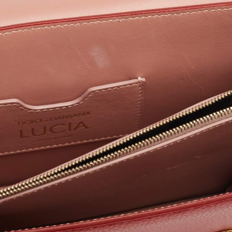 Pre Owned Dolce & Gabbana Red Leather Lucia Embellished Shoulder Bag