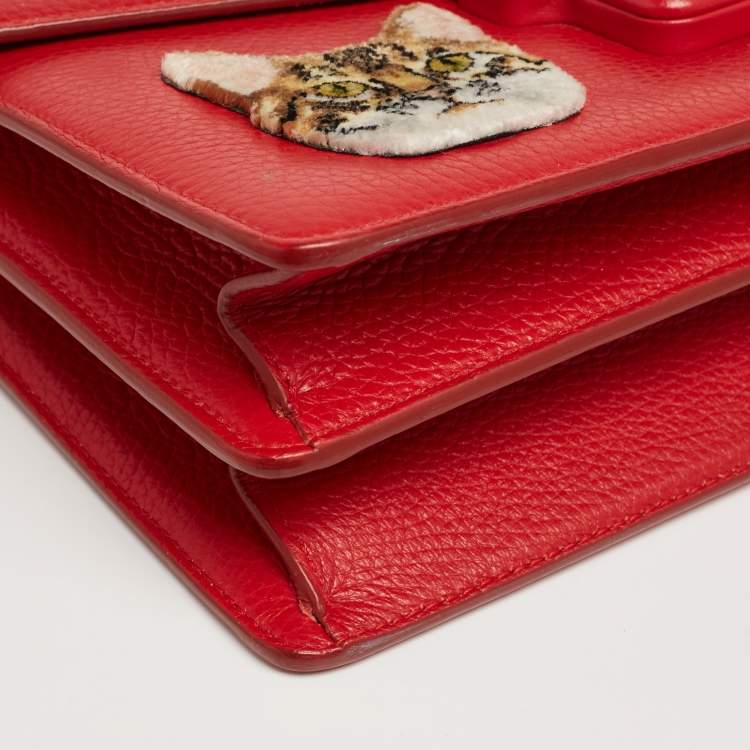 Pre Owned Dolce & Gabbana Red Leather Lucia Embellished Shoulder Bag