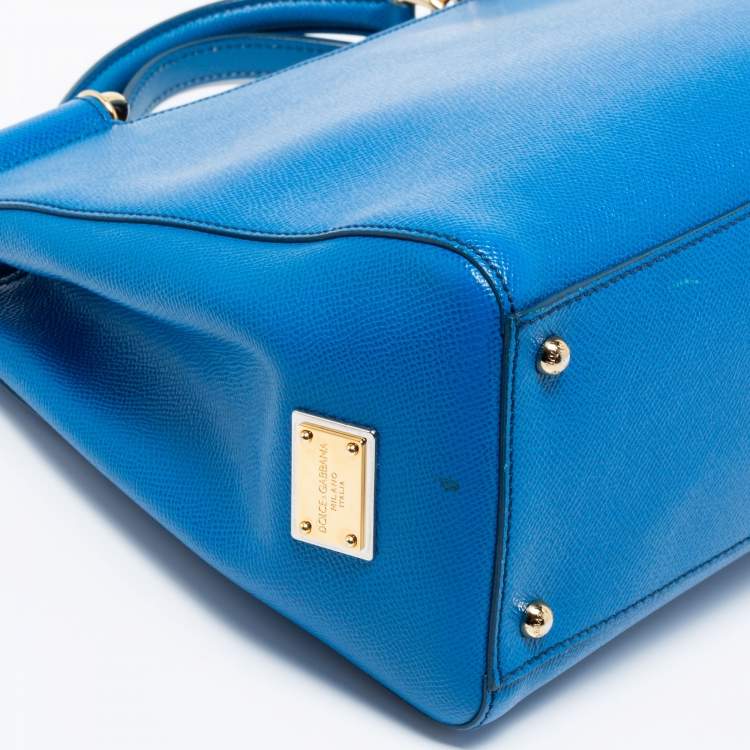 Pre Owned Dolce and Gabbana Blue Leather Miss Sicily Shopper Tote