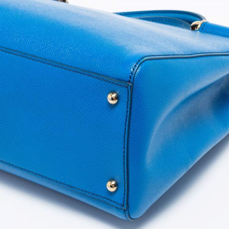 Pre Owned Dolce and Gabbana Blue Leather Miss Sicily Shopper Tote