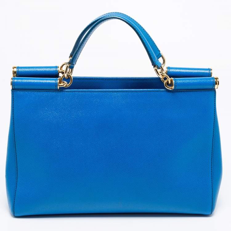 Pre Owned Dolce and Gabbana Blue Leather Miss Sicily Shopper Tote