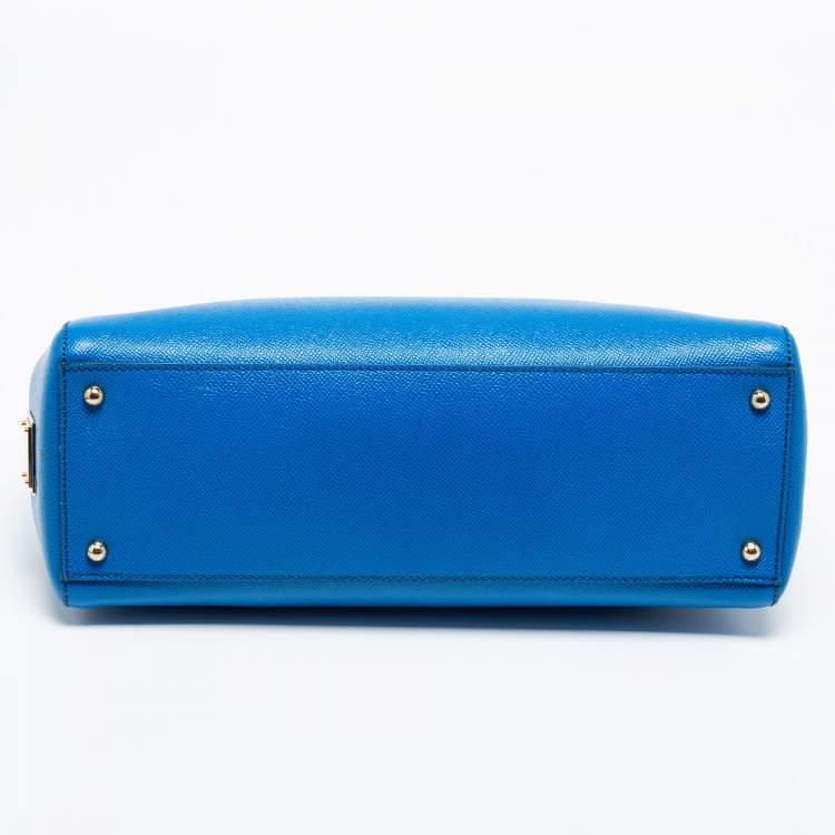 Pre Owned Dolce and Gabbana Blue Leather Miss Sicily Shopper Tote