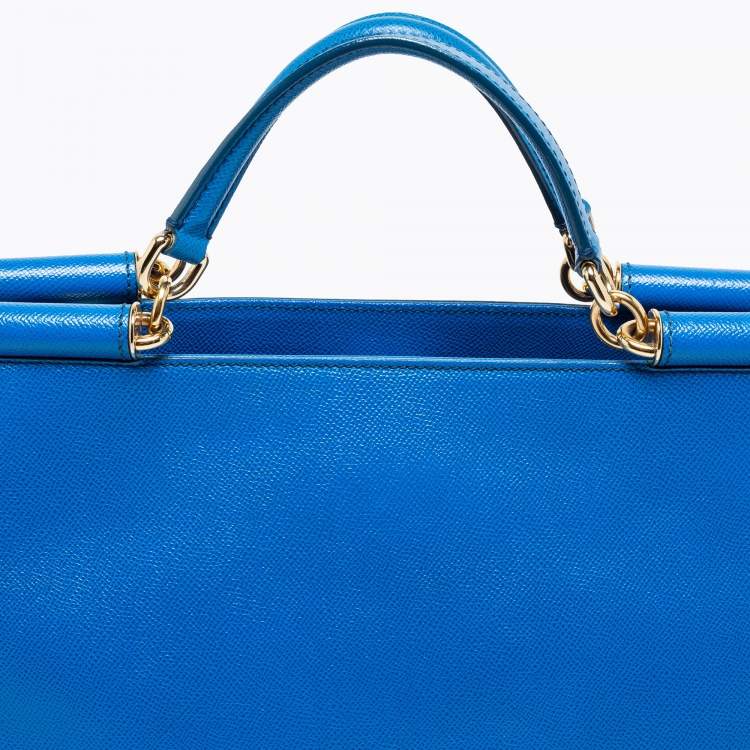 Pre Owned Dolce and Gabbana Blue Leather Miss Sicily Shopper Tote