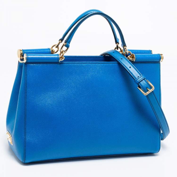 Pre Owned Dolce and Gabbana Blue Leather Miss Sicily Shopper Tote