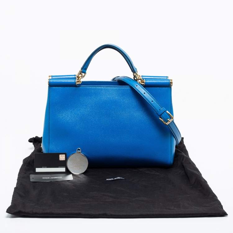 Pre Owned Dolce and Gabbana Blue Leather Miss Sicily Shopper Tote