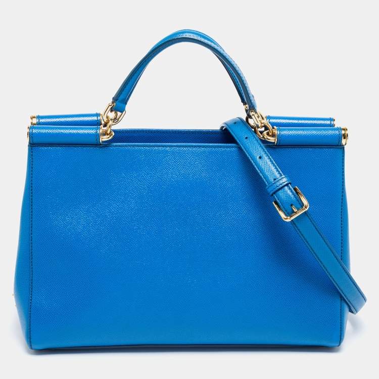 Pre Owned Dolce and Gabbana Blue Leather Miss Sicily Shopper Tote