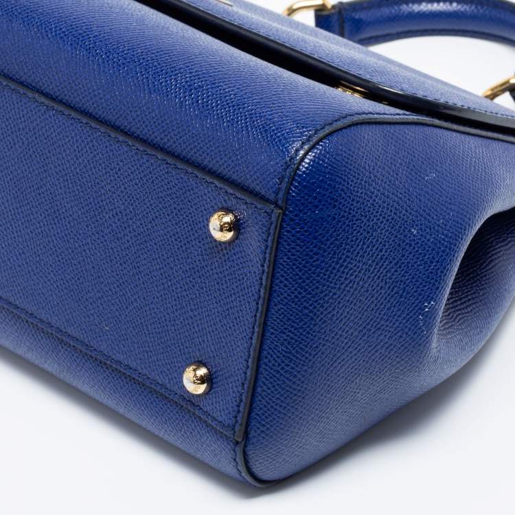 Pre Owned Dolce & Gabbana Blue Leather Medium Miss Sicily Top Handle Bag