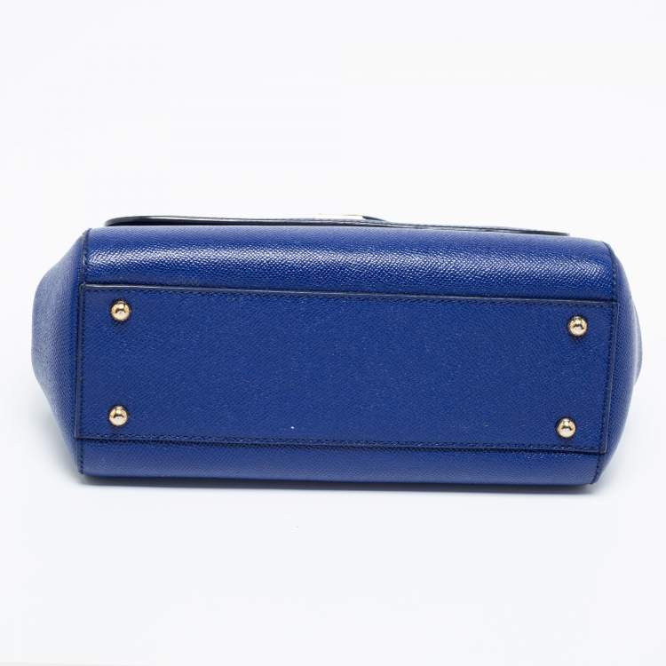 Pre Owned Dolce & Gabbana Blue Leather Medium Miss Sicily Top Handle Bag