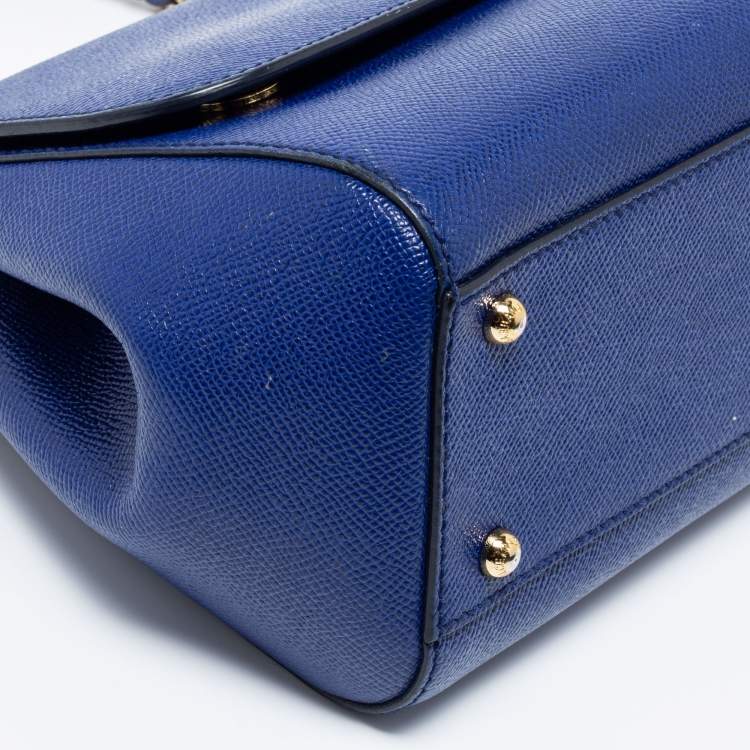 Pre Owned Dolce & Gabbana Blue Leather Medium Miss Sicily Top Handle Bag