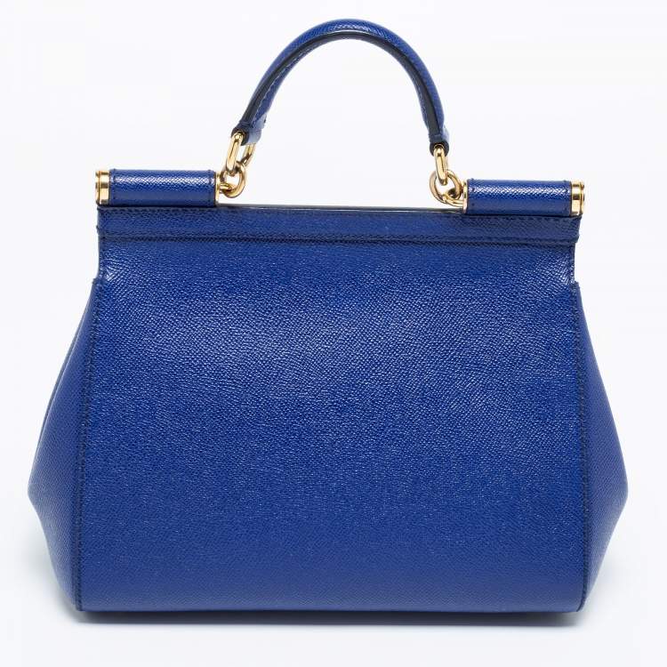Pre Owned Dolce & Gabbana Blue Leather Medium Miss Sicily Top Handle Bag