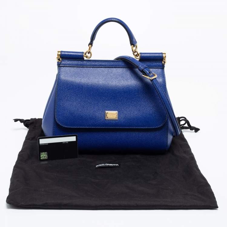 Pre Owned Dolce & Gabbana Blue Leather Medium Miss Sicily Top Handle Bag